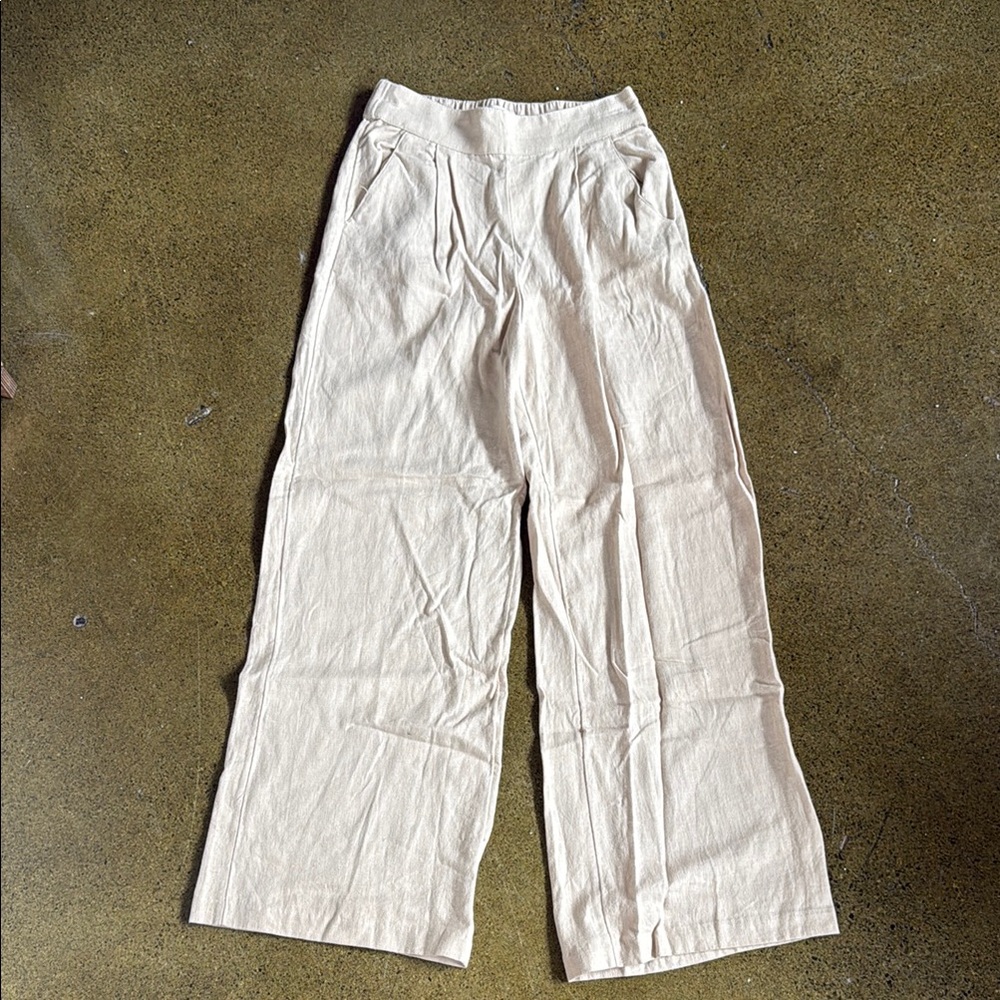 Abercrombie & Fitch Beige Linen Wide-Leg Pants